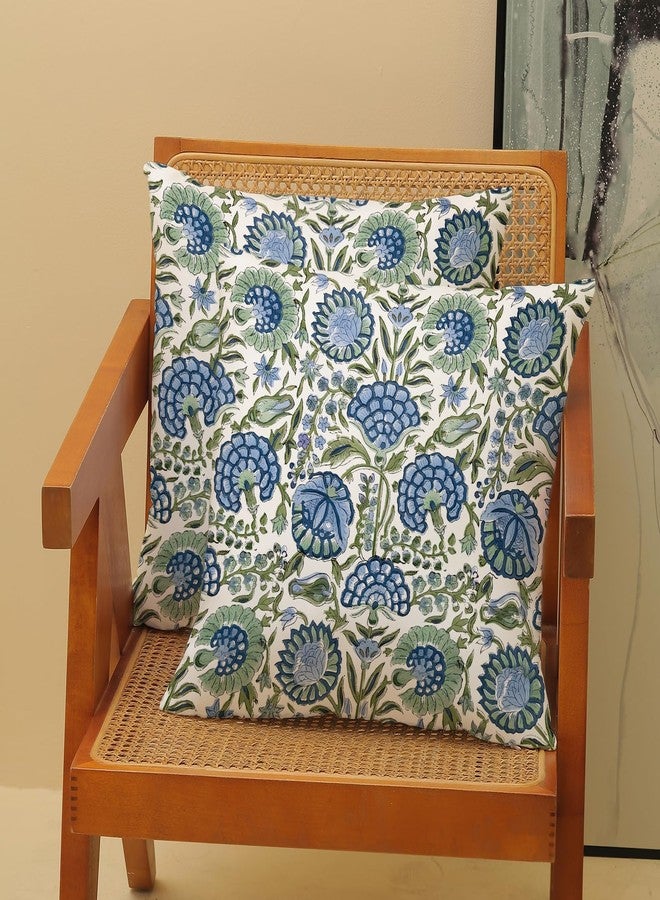 DAFENA Boho Navy Blue Pillow Covers 18x18 Inch 2 Pcs Sage Green Vintage Floral Decor Throw Pillows Spring Flower Summer Outdoor Farmhouse Decoration Pillowcase Cushion Cover for Couch Sofa Bed - Image 2