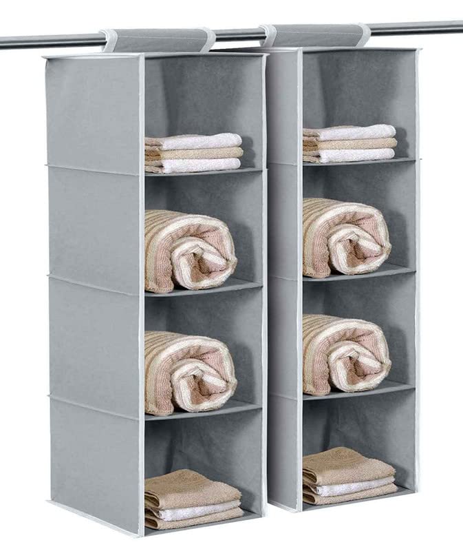ACORMEK Closet Hanging Organizer 4 Tier Closet Wardrobe Organizer Clothes Storage Non Woven Closet Cloth Organizer Pack of 3 Grey - Image 4