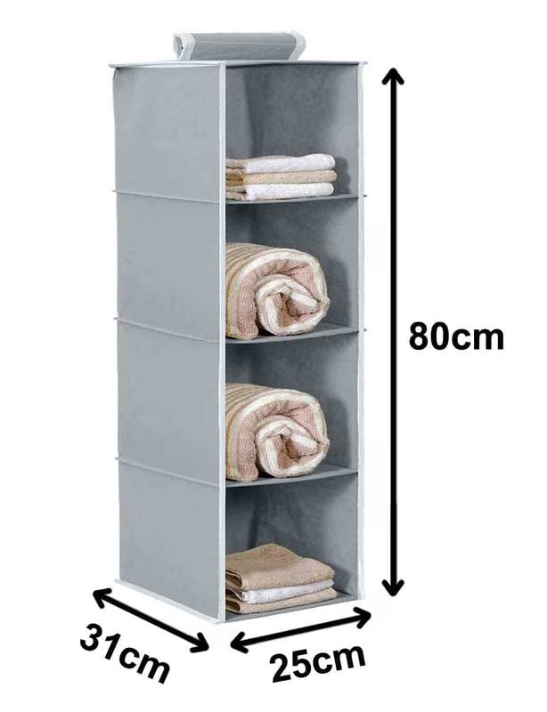 ACORMEK Closet Hanging Organizer 4 Tier Closet Wardrobe Organizer Clothes Storage Non Woven Closet Cloth Organizer Pack of 3 Grey - Image 3