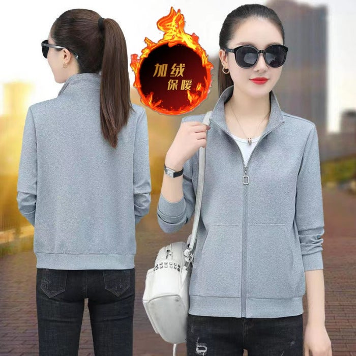 [Fleece-lined thick/Beibei velvet] 2023 new winter versatile Western style stand collar winter wear girls outer wear clip Light gray 