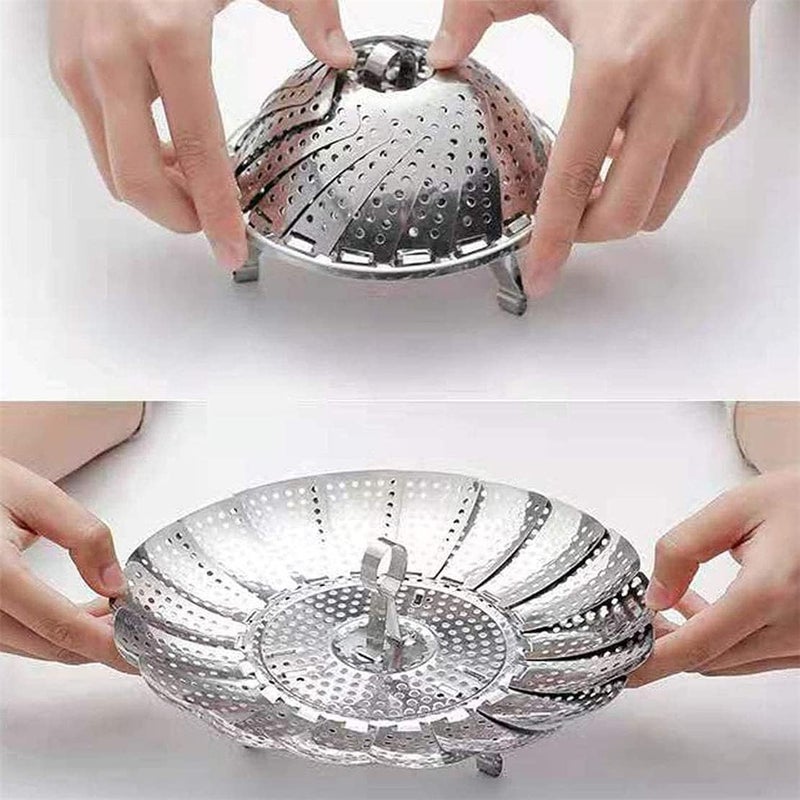 YAJU MART "Stainless Steel Vegetable Steamer Basket - Foldable & Expandable, Fits Different Pot Sizes, Ideal for Veggies & Seafood" - Image 2