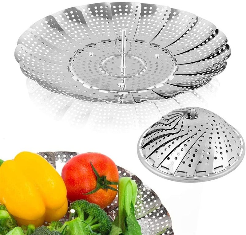 YAJU MART "Stainless Steel Vegetable Steamer Basket - Foldable & Expandable, Fits Different Pot Sizes, Ideal for Veggies & Seafood" - Image 1