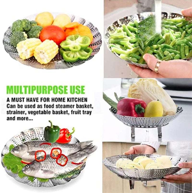 YAJU MART "Stainless Steel Vegetable Steamer Basket - Foldable & Expandable, Fits Different Pot Sizes, Ideal for Veggies & Seafood" - Image 4