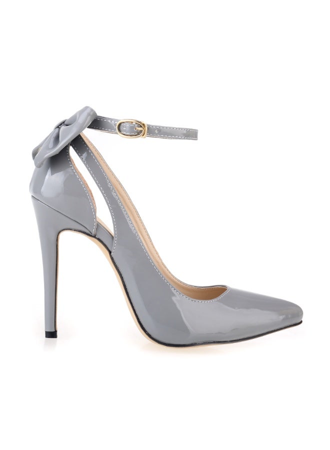 Loquat Bow Pointed Toe Cut-Out Ultra High Stiletto Sandals Grey - Image 2