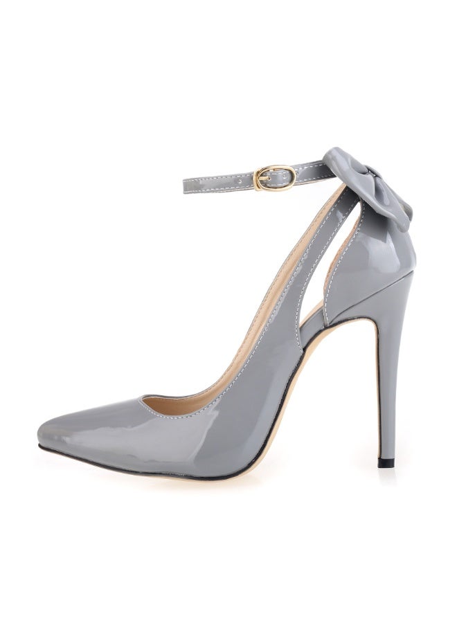 Loquat Bow Pointed Toe Cut-Out Ultra High Stiletto Sandals Grey - Image 1