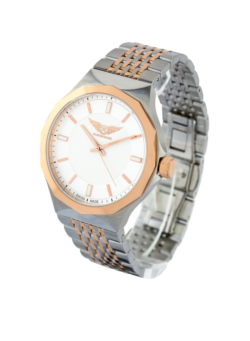 franco lucci Men's Watch, Swiss Made, Classic Design, White Dial, Water Resistant And Rust Resistant, Stainless Steel, Silver&Copper -377929M-2 - Image 3