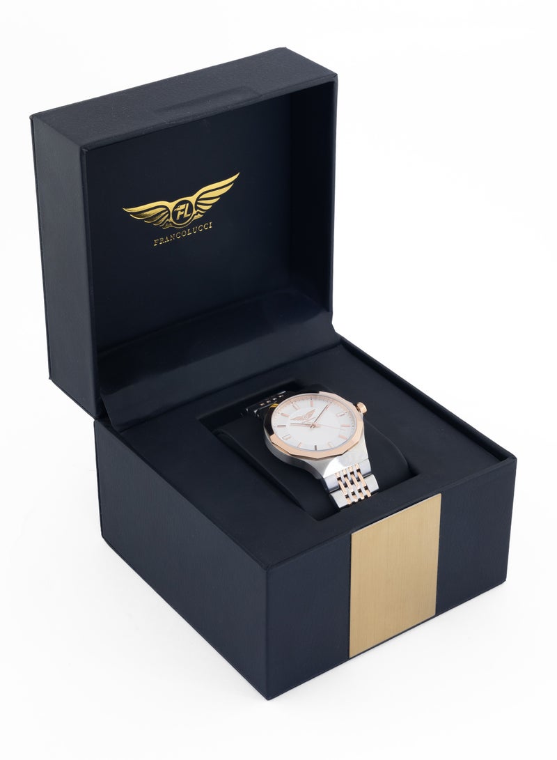 franco lucci Men's Watch, Swiss Made, Classic Design, White Dial, Water Resistant And Rust Resistant, Stainless Steel, Silver&Copper -377929M-2 - Image 2