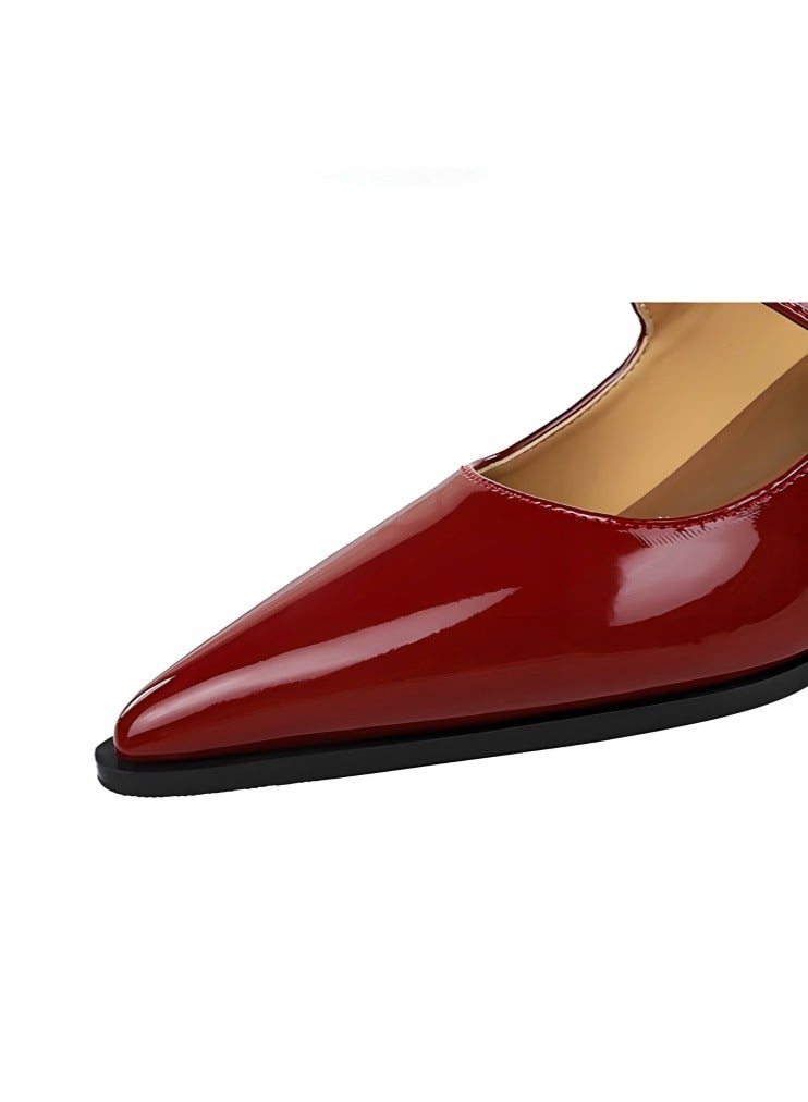 بيج تري ماري جين أحذية الكعب المنخفض المغلق إصبع القدم مع أحذية أحذية النبيذ الأحمر - Image 4