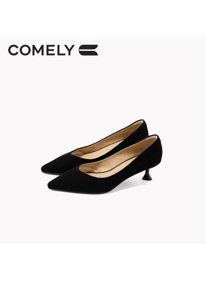 Comely 25-year Spring Fine Heel Sheepskin Pointed Toe Wedding Shoes With Wine Glass And High Heels For Women Black 34 - Image 2