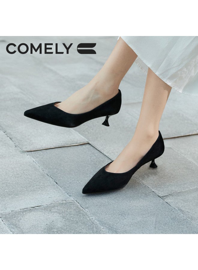 Comely 25-year Spring Fine Heel Sheepskin Pointed Toe Wedding Shoes With Wine Glass And High Heels For Women Black 34 - Image 3