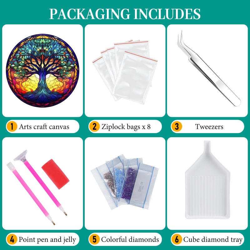 Fountor Tree of Life Diamond Art Kits for Adults - Stained Glass Diamond Painting Kits for Adults Beginners, DIY 5D Tree of Life Round Diamond Gem Art Kits for Gift Home Wall Decor 12x12inch - Image 4