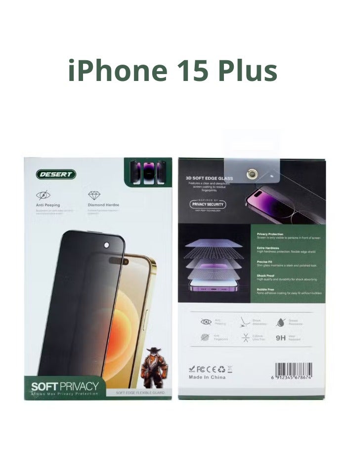 Desert Diamond Hardness Soft Privacy Screen Protector for iPhone 15 plus , Anti-Spying - Image 5
