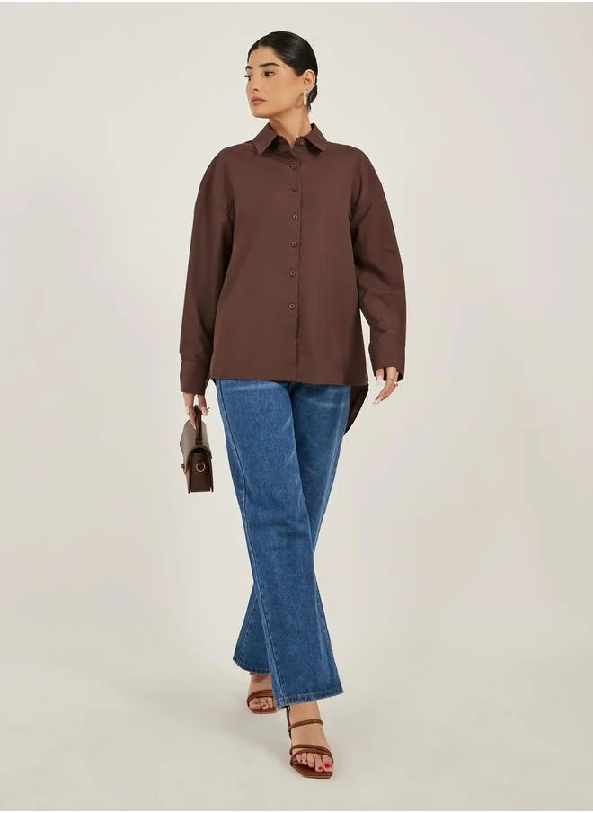 ستايلي Oversized Spread Collar Longline Shirt