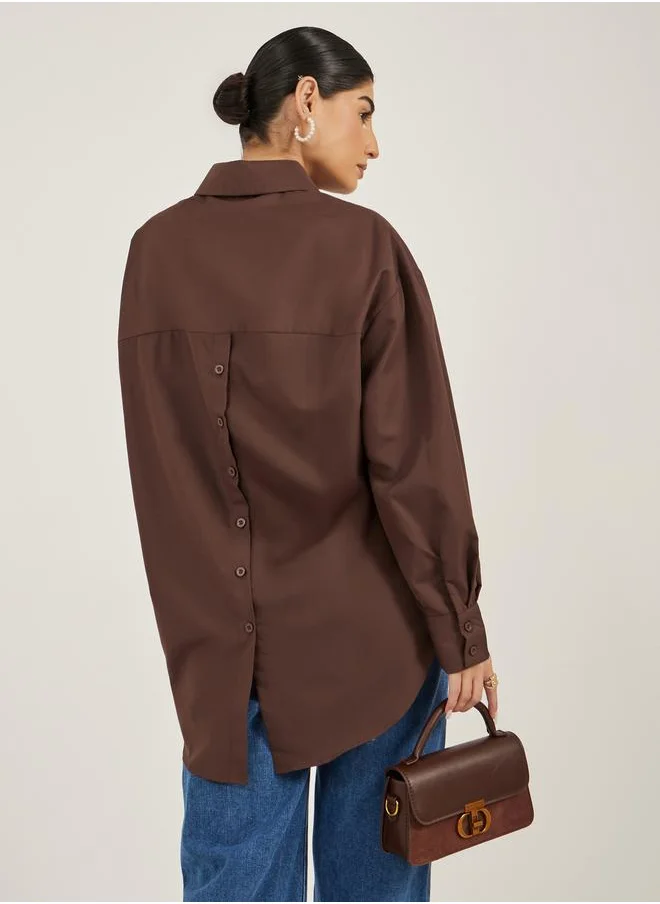 ستايلي Oversized Spread Collar Longline Shirt