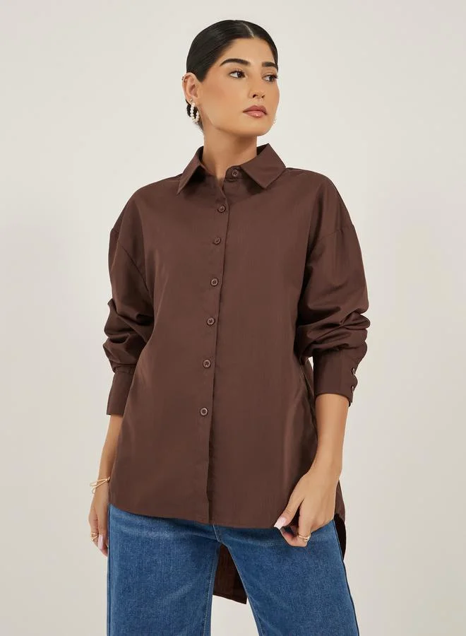 ستايلي Oversized Spread Collar Longline Shirt