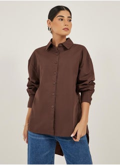 Styli Oversized Spread Collar Longline Shirt  - Image 4