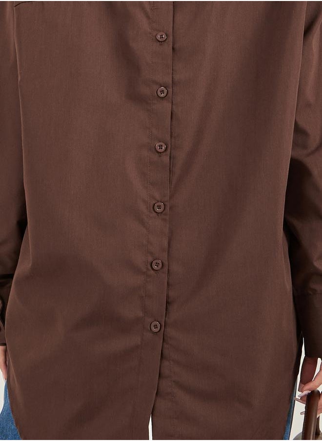 Styli Oversized Spread Collar Longline Shirt  - Image 3