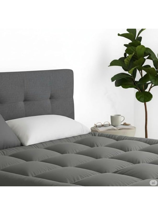 Harmony Home غطاء مرتبة هارموني هوم – 500GSM وسادة مريحة مبطنة | حشوة ألياف مضادة للحساسية | حجم كينغ (180x200 سم) – رمادي - Image 1