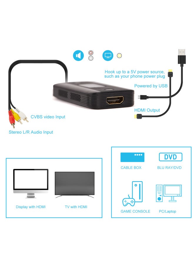 Av To Hdmi Video Converter 1080P Three Lotus RCA Monitoring Game Set Top Box To TV Adapter-Color:【AV Mother】 Host USB 1 M HDMI Cable - Image 5