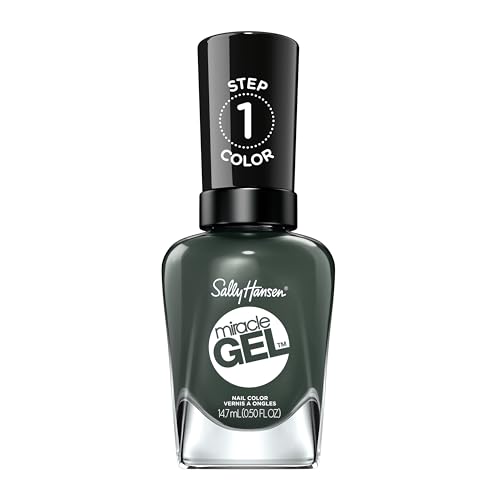Sally Hansen Miracle Gel Salon Quality Nail Polish GelLike Formula TwoStep System No UV Light Needed Long Lasting Opaque Glossy 762 Leaf Me Be Dark Forest Green Nail Polish - Image 1