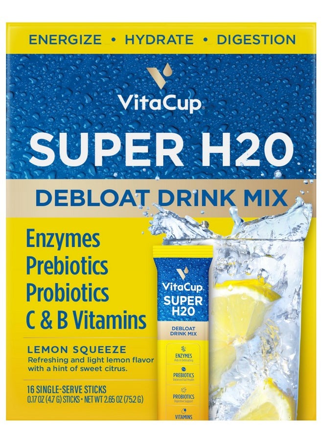 VitaCup VitaCup Super H2O Bloating Relief and Digestive Health Drink Mix Packets, Probiotics, Prebiotics, C & B Vitamins, Lemon Flavor Water Enhancer Packets, 16 ct  - Image 1