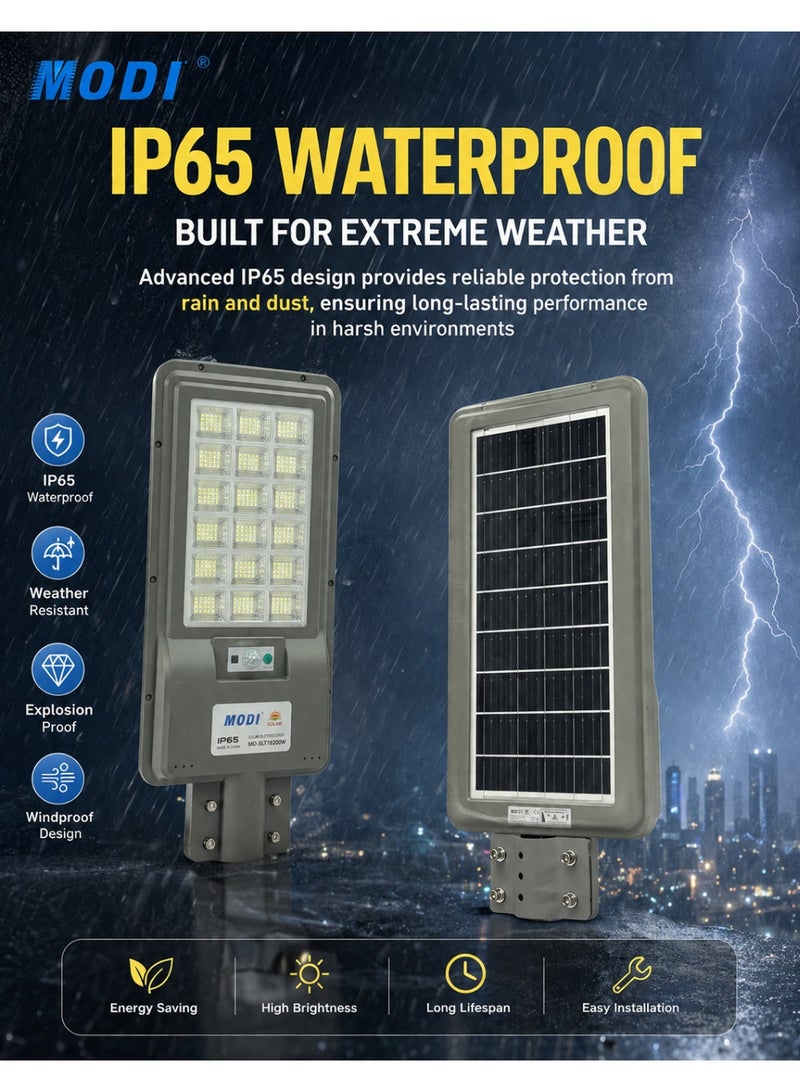 MODI 200W Solar Lights Outdoor, Solar LED Street Light, 6500K Bright White, IP65 Waterproof, Motion Sensor, Remote Control, Dusk to Dawn Security Light for Yard, Garden, Driveway & Parking Lot - Image 2