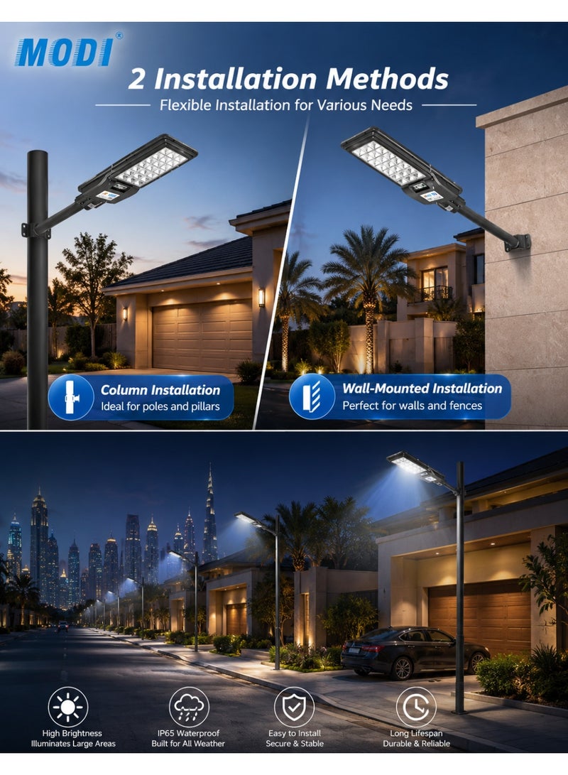 MODI 200W Solar Lights Outdoor, Solar LED Street Light, 6500K Bright White, IP65 Waterproof, Motion Sensor, Remote Control, Dusk to Dawn Security Light for Yard, Garden, Driveway & Parking Lot - Image 5