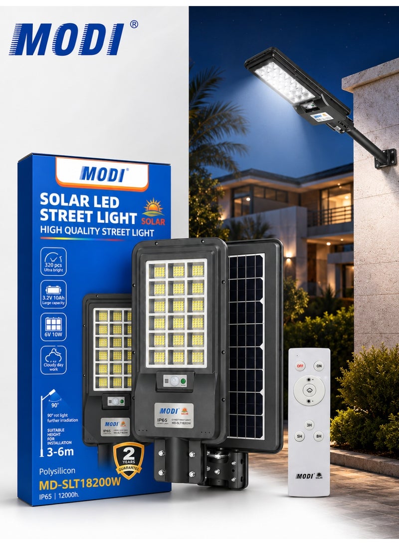 MODI 200W Solar Lights Outdoor, Solar LED Street Light, 6500K Bright White, IP65 Waterproof, Motion Sensor, Remote Control, Dusk to Dawn Security Light for Yard, Garden, Driveway & Parking Lot - Image 1