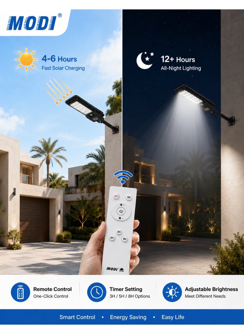 MODI 200W Solar Lights Outdoor, Solar LED Street Light, 6500K Bright White, IP65 Waterproof, Motion Sensor, Remote Control, Dusk to Dawn Security Light for Yard, Garden, Driveway & Parking Lot - Image 3
