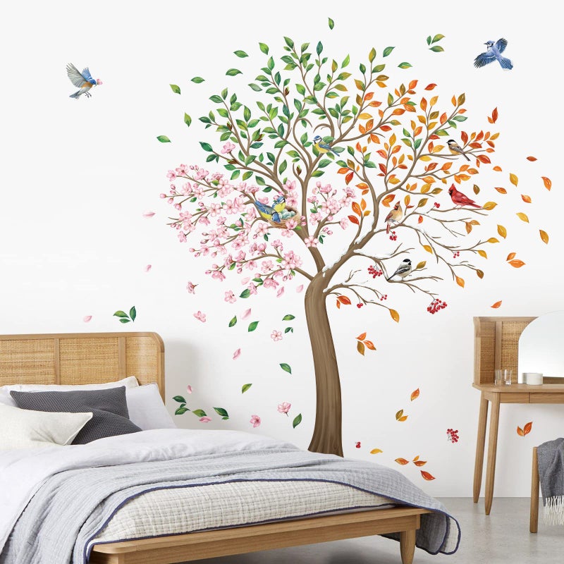 wondever wondever Colorful Large Tree Wall Stickers Tree with Flower Birds Peel and Stick Wall Art Decals for Living Room Bedroom TV Wall (H: 63inch)  - Image 2