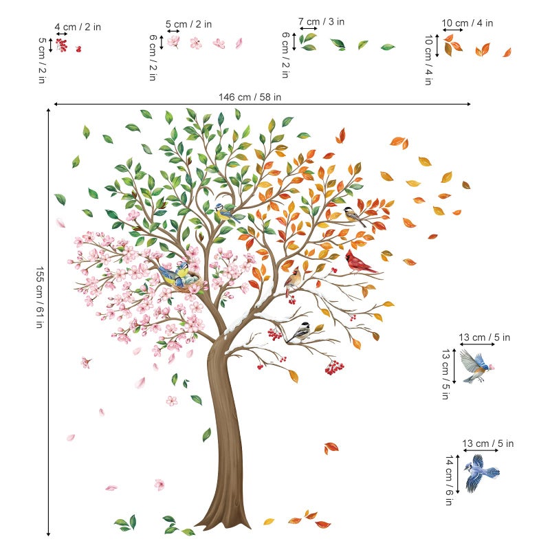 wondever wondever Colorful Large Tree Wall Stickers Tree with Flower Birds Peel and Stick Wall Art Decals for Living Room Bedroom TV Wall (H: 63inch)  - Image 4