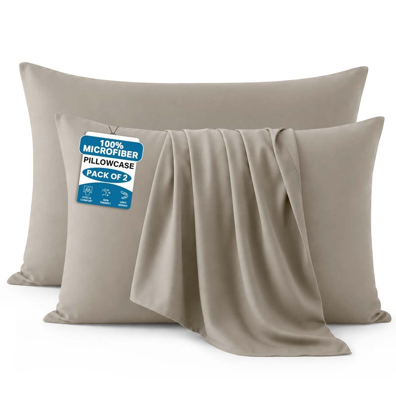 MOONLIGHT20015 Moonlight Bedding Beige Pillow Cases 2 Pack (50 x 75cm) Microfibre - Image 1