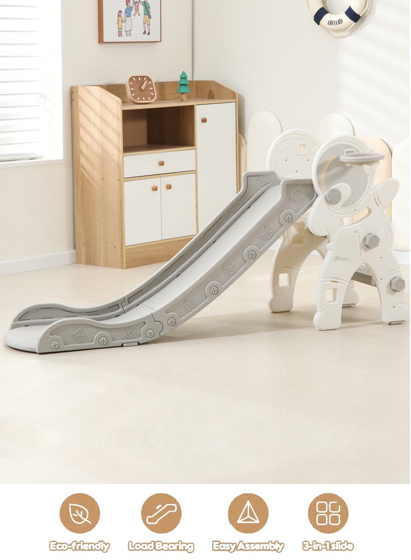 EzzySo مجموعة زلاجة وأرجوحة للأطفال 3 في 1، ملعب داخلي/خارجي للأطفال مع سلة كرة سلة، مجموعة زلاجة متسلق للأطفال الصغار للأولاد والبنات في ساحة اللعب الخلفية - Image 2