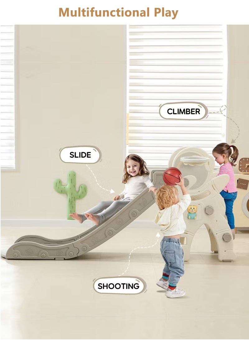 EzzySo مجموعة زلاجة وأرجوحة للأطفال 3 في 1، ملعب داخلي/خارجي للأطفال مع سلة كرة سلة، مجموعة زلاجة متسلق للأطفال الصغار للأولاد والبنات في ساحة اللعب الخلفية - Image 4