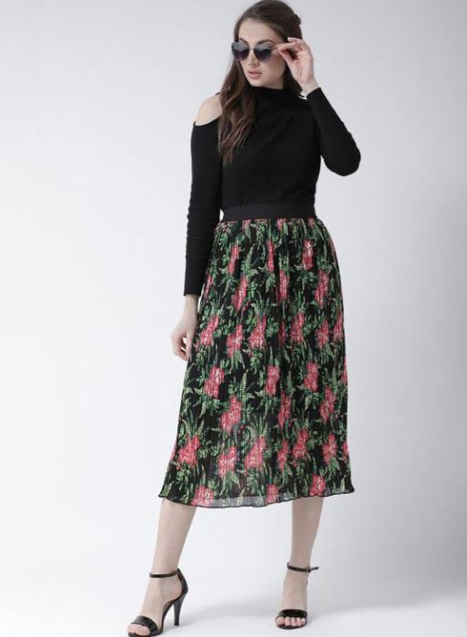 كاجوالي كاسوال سكرت ميدي بطبعات زهور مطوية - Image 5