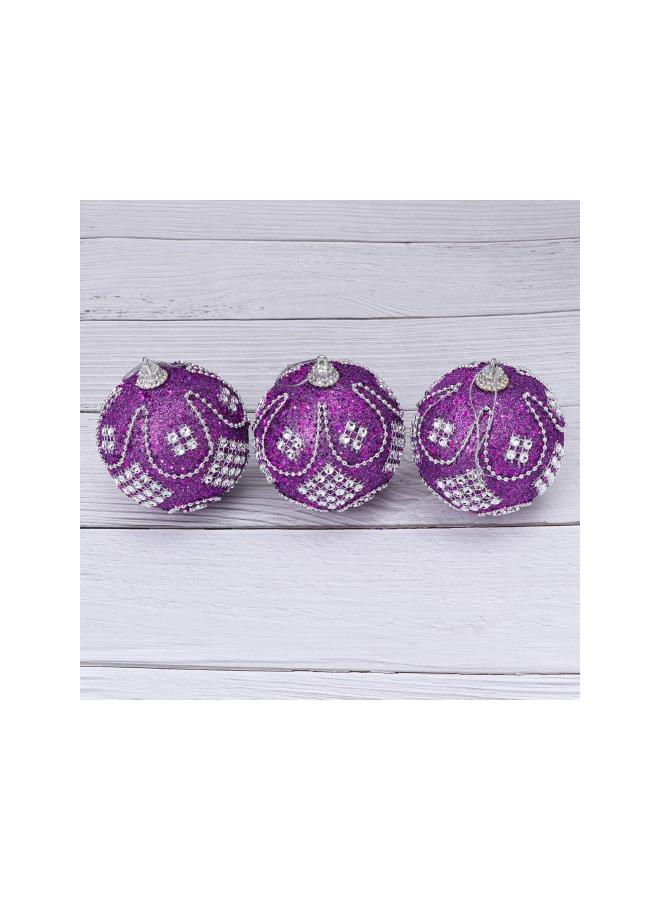 klarako 3pcs Christmas Ball Ornaments Rhinestone Crystal Christmas Tree Balls Christmas Baubles Hanging Xmas Tree Decorations Holiday Party Supplies 8cm (Purple) - Image 2