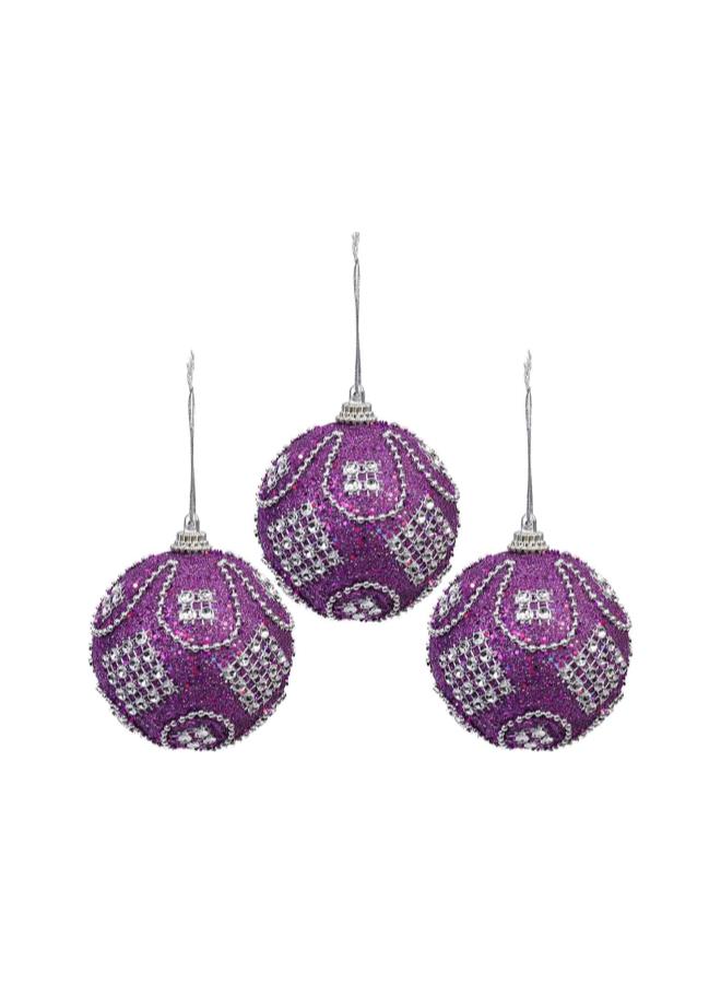 klarako 3pcs Christmas Ball Ornaments Rhinestone Crystal Christmas Tree Balls Christmas Baubles Hanging Xmas Tree Decorations Holiday Party Supplies 8cm (Purple) - Image 1