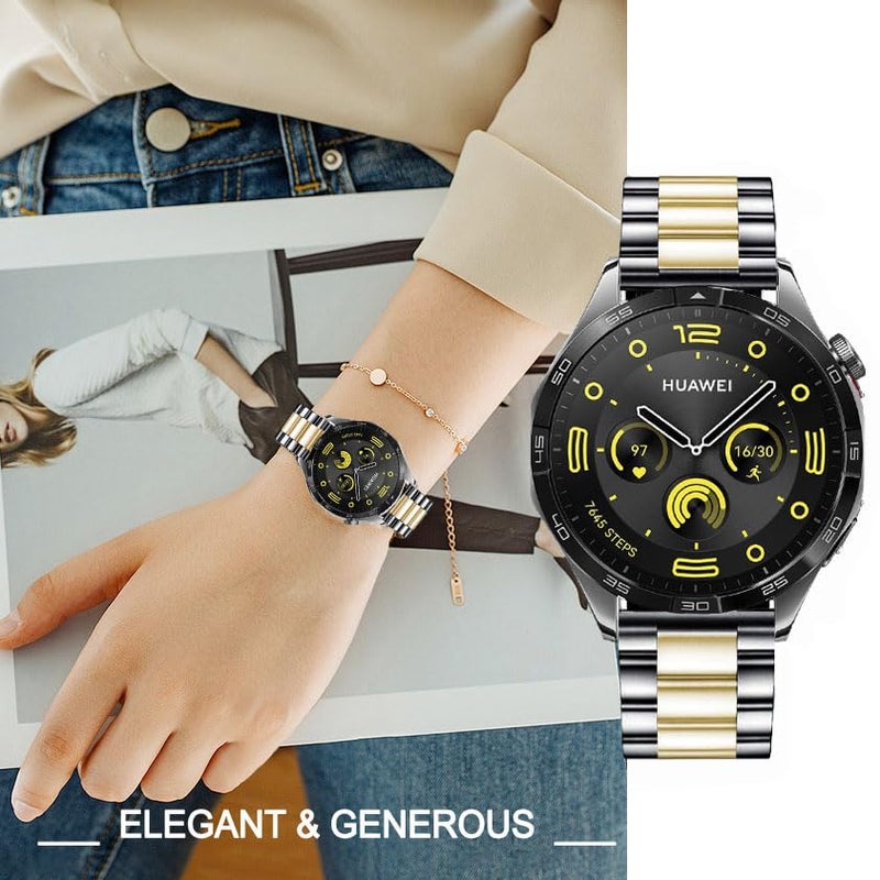 DEALELE Bands Compatible with Samsung Galaxy Watch 46mm / Galaxy 3 45mm, 22mm Stainless Steel Metal Replacement Strap for Huawei Wacth GT5 / GT5 Pro / 4/4 Pro / GT4 / 3/3 Pro / GT3 46mm,Black/gold - Image 5