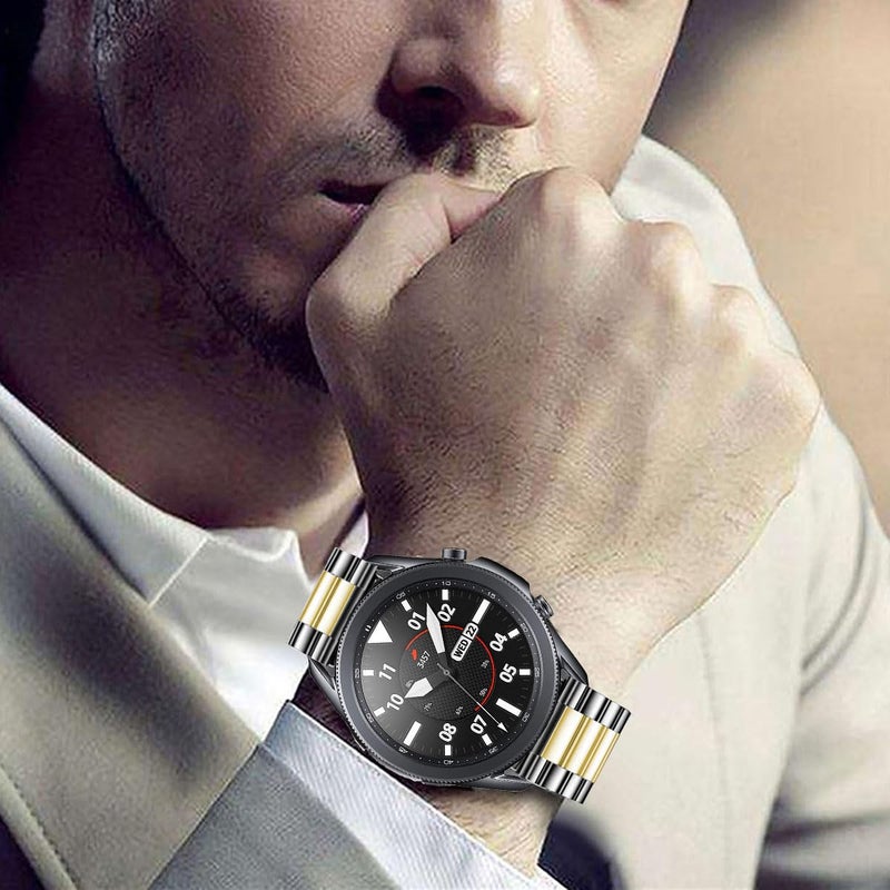 DEALELE Bands Compatible with Samsung Galaxy Watch 46mm / Galaxy 3 45mm, 22mm Stainless Steel Metal Replacement Strap for Huawei Wacth GT5 / GT5 Pro / 4/4 Pro / GT4 / 3/3 Pro / GT3 46mm,Black/gold - Image 4