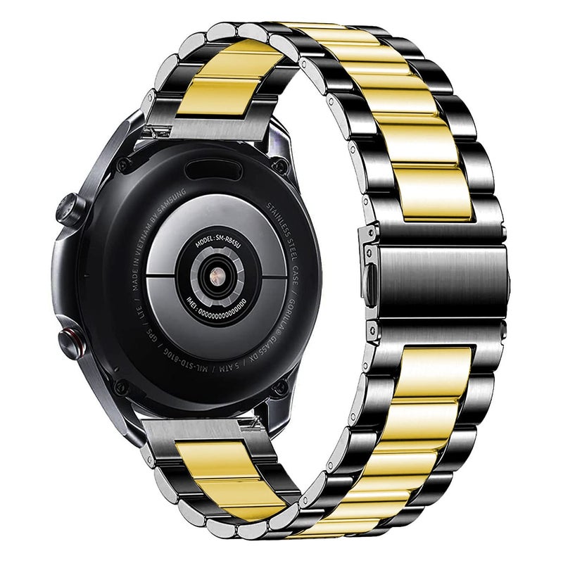 DEALELE Bands Compatible with Samsung Galaxy Watch 46mm / Galaxy 3 45mm, 22mm Stainless Steel Metal Replacement Strap for Huawei Wacth GT5 / GT5 Pro / 4/4 Pro / GT4 / 3/3 Pro / GT3 46mm,Black/gold - Image 2