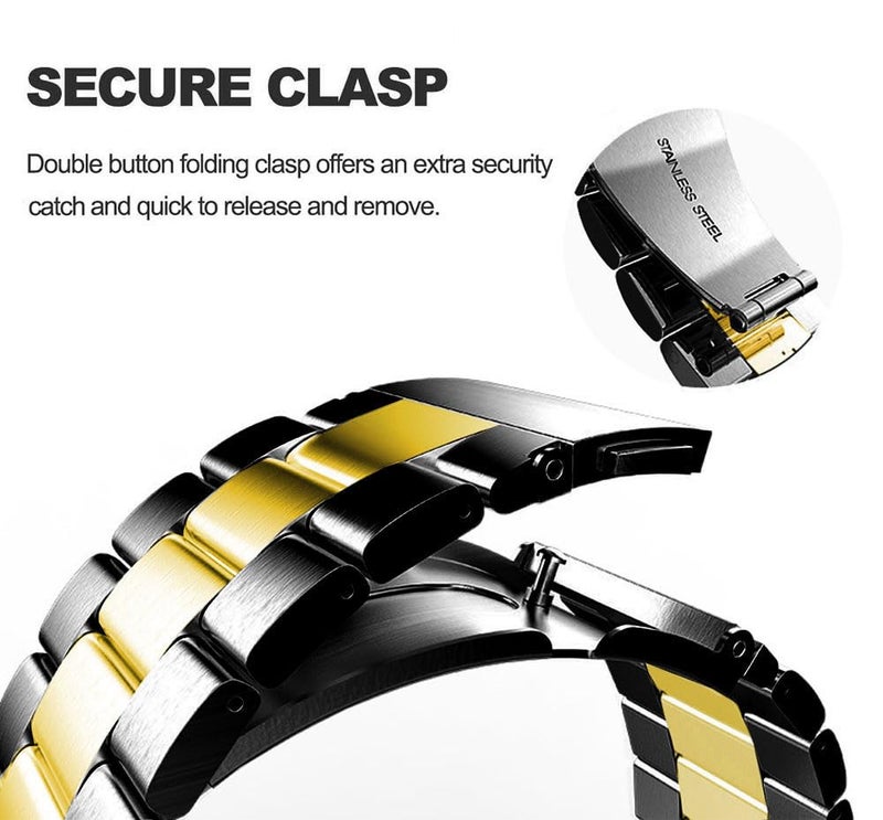 DEALELE Bands Compatible with Samsung Galaxy Watch 46mm / Galaxy 3 45mm, 22mm Stainless Steel Metal Replacement Strap for Huawei Wacth GT5 / GT5 Pro / 4/4 Pro / GT4 / 3/3 Pro / GT3 46mm,Black/gold - Image 3