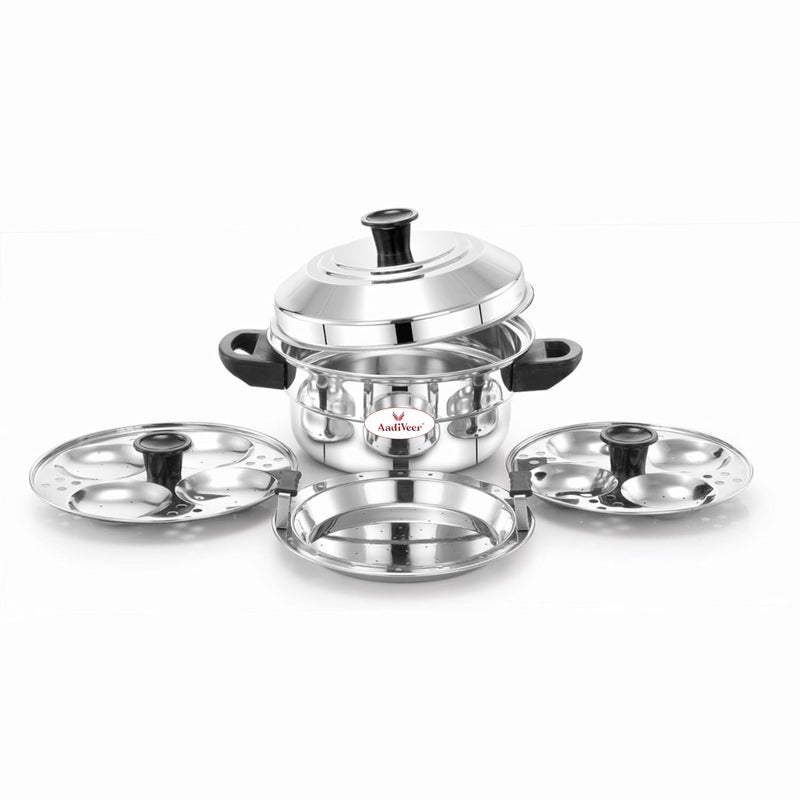 AadiVeer Stainless Steel idli Cookeridli Potidli Maker With IdiyappamSteamer Plate Induction Standard Idli Maker 2 Plates 8 Idlis - Image 1