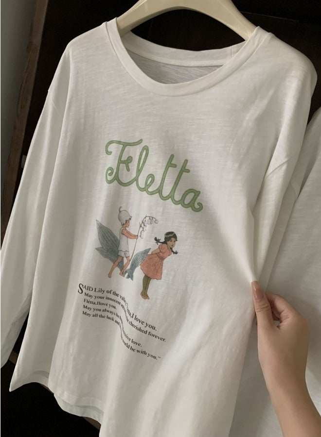 Fleta South Korea's Dongdaemun Fletta Loose Printed Casual Round Neck T-Shirt Top For Women  - Image 1