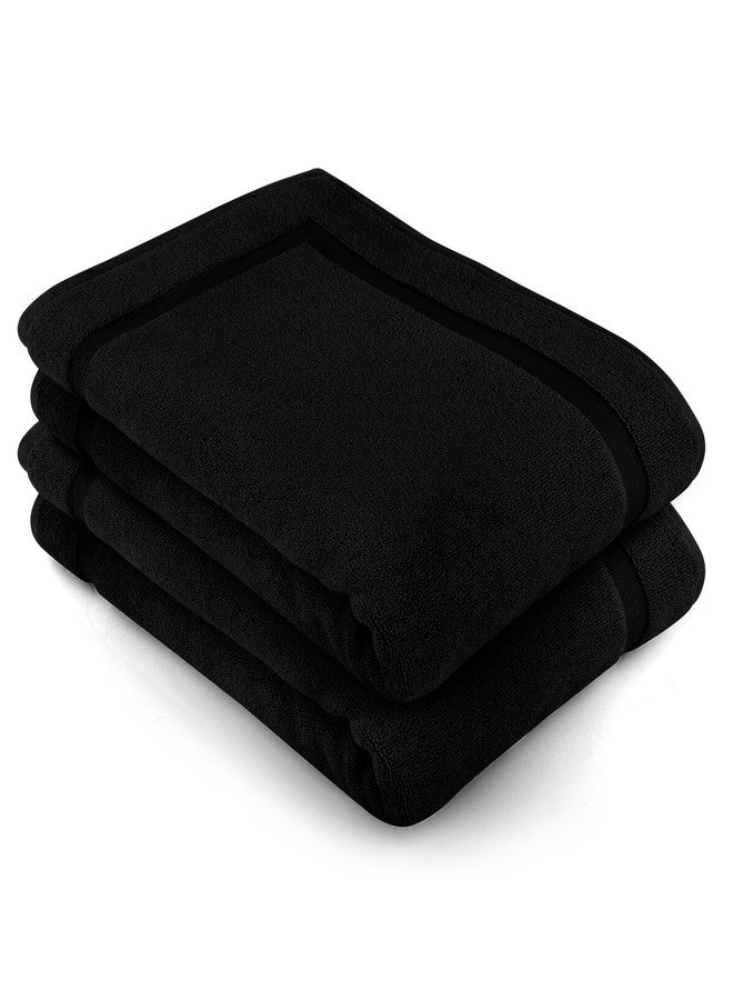 قطن كرافت سجادات حمام COTTON CRAFT - قطعتان من القطن بنسبة 100%، مقاس 21 × 34 بوصة - فائقة الامتصاص - مخملية 1000 جرام لكل متر مربع - سجادة منشفة فاخرة بحواف مخططة - سجادة أرضية لحوض الاستحمام والدش - ليست سجادة حمام - أسود - Image 4