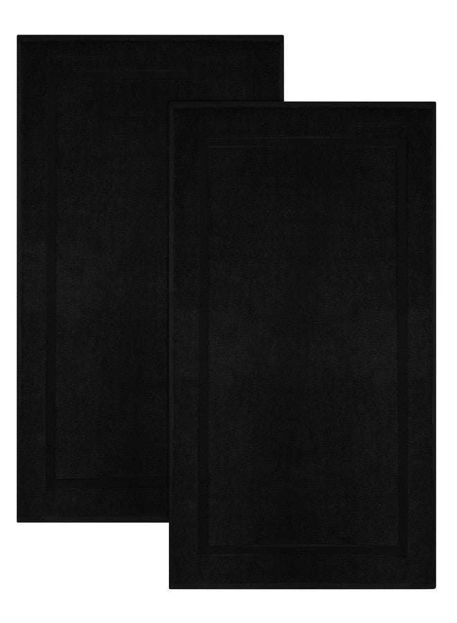 قطن كرافت سجادات حمام COTTON CRAFT - قطعتان من القطن بنسبة 100%، مقاس 21 × 34 بوصة - فائقة الامتصاص - مخملية 1000 جرام لكل متر مربع - سجادة منشفة فاخرة بحواف مخططة - سجادة أرضية لحوض الاستحمام والدش - ليست سجادة حمام - أسود - Image 1