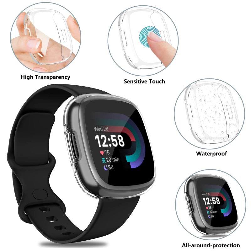 Tobfit [4 Pack] Screen Protector Case Compatible for Fitbit Sense 2 / Fitbit Versa 4, Slim Fit Full Protective Cover Shockproof Bumper Glossy Soft TPU Sense 2 Smartwatch Case Cover (Black+Black+Clear+Clear) - Image 5