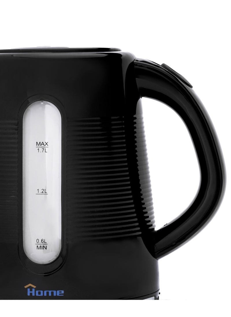 Home Plastic Electric Kettle 1850W Power: 1850W - 220V 50Hz. Capacity: 1.7L. It makes no noise during boiling, allowing you to enjoy your beverage in peace. You can enjoy pure beverages thanks to its built-in filter that helps remove impurities. An external window displays the water level. Overheat protection.  - Image 3