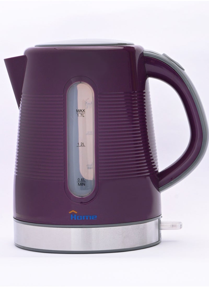 Home Plastic Electric Kettle 1850W Power: 1850W - 220V 50Hz. Capacity: 1.7L. It makes no noise during boiling, allowing you to enjoy your beverage in peace. You can enjoy pure beverages thanks to its built-in filter that helps remove impurities. An external window displays the water level. Overheat protection.  - Image 2