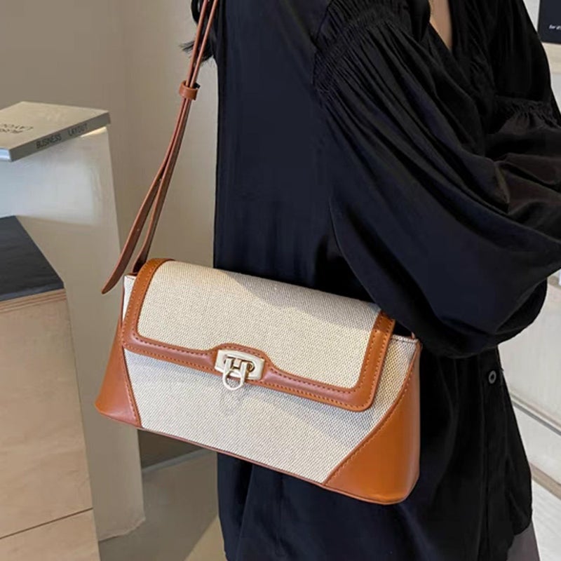 Style Bag For Women, Versatile Retro Shoulder Crossbody Bag, Light Luxury Niche French Underarm Bag, Baguette Bag With Contrasting Colors - Image 5