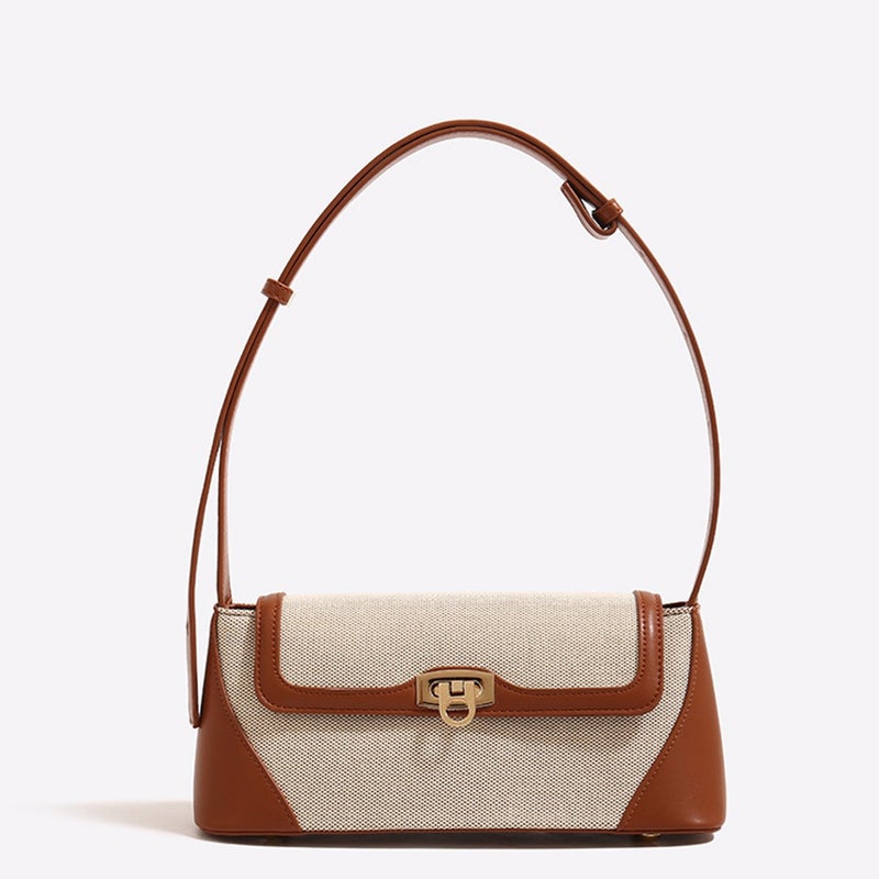 Style Bag For Women, Versatile Retro Shoulder Crossbody Bag, Light Luxury Niche French Underarm Bag, Baguette Bag With Contrasting Colors - Image 2